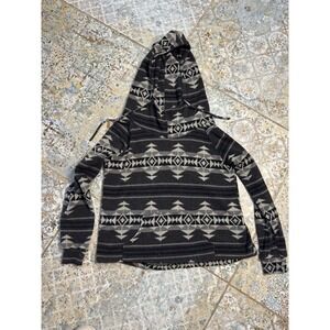 Kori Tribal Aztec Pullover Hoodie Women's Medium Black Gray Boho Sweater